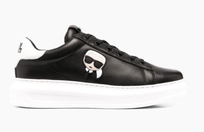 Karl Lagerfeld – Black leather low-top logo trainer